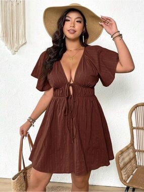 Brown Tie-Front Mini Dress